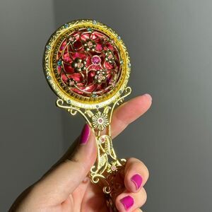 ✨ Vintage Handheld Gold & Pink Mirror – Ornate Vanity Decor ✨